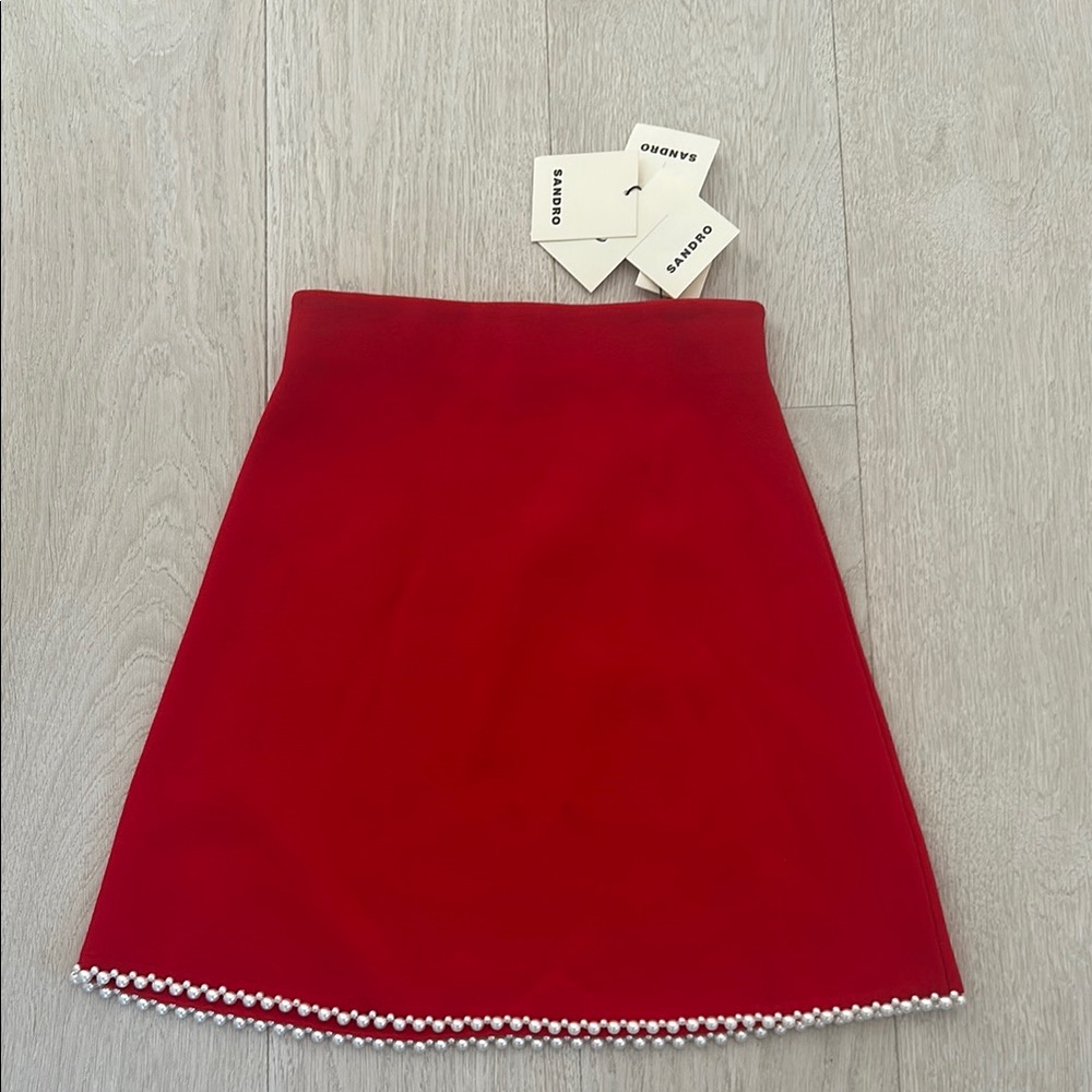 Sandro Red A-Line Mini Skirt with White Trim
